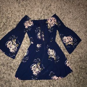 Navy Blue Floral Peasant Dress